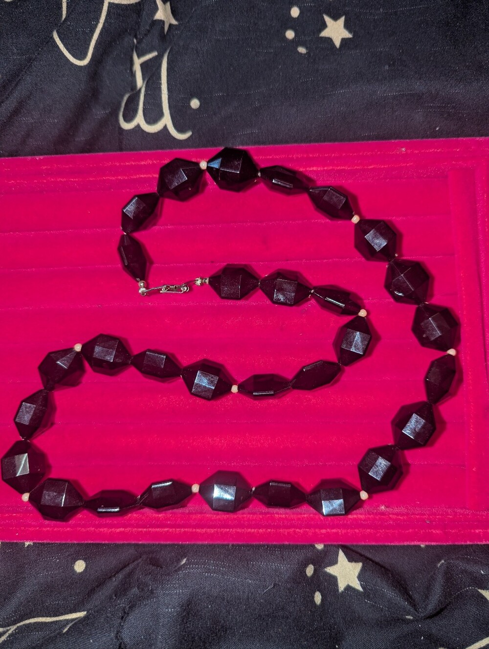 Vtg AB Facetted Elegant Dark Bead 24 Inch  Necklace - Black